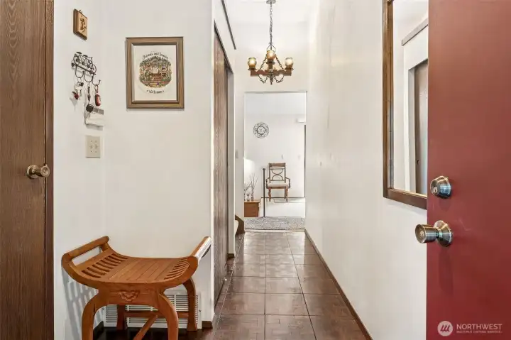 Classic parquet flooring welcomes you to an era of peace and love. Your opportunity to embellish and welcome others.