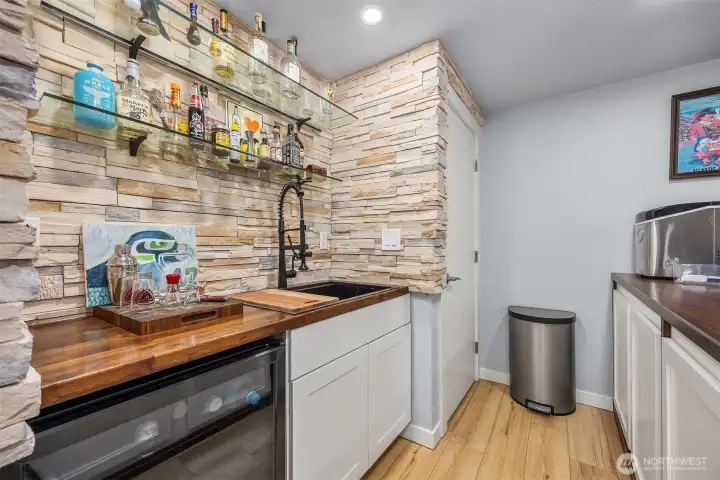 Temperature controlled fridge, glass shelves, full sink and tons of storage make this a multi-task favorite.