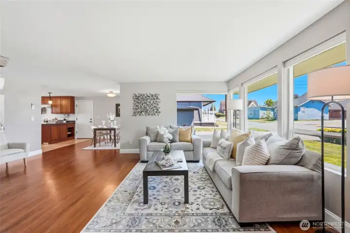 The single-level layout begins immediately at the front door with no interior steps to navigate.