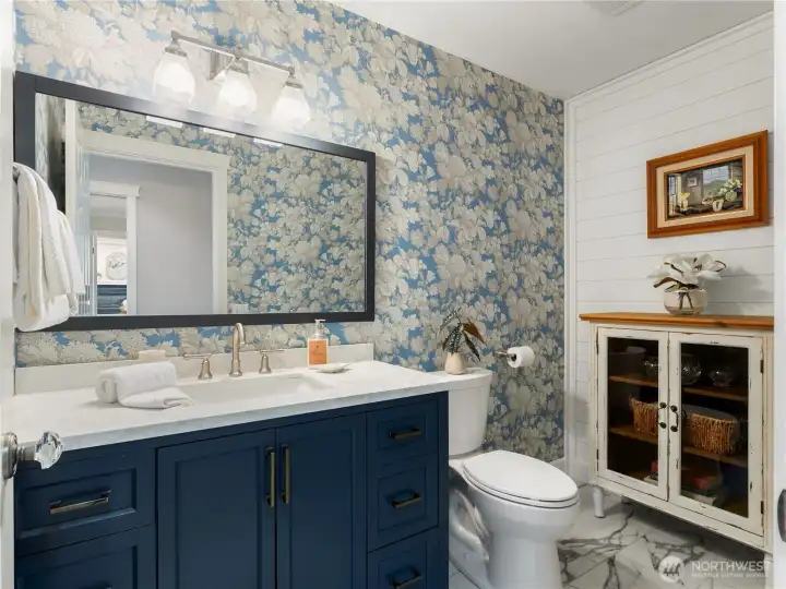 The bathroom on the bottom floor. The bathroom on the bottom floor.
