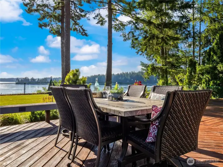 The deck and the view is something one does not get tired of. The deck and the view is something one does not get tired of.