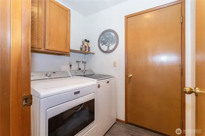 Walk-through laundry to 3 car garage, adjacent to kitchen.