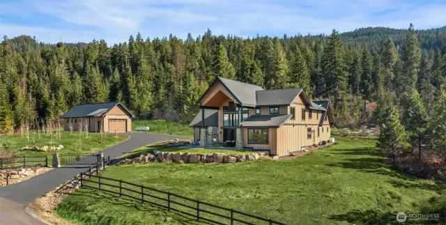 Incredible private luxury estate on 3 mountaintop acres. (color enhanced to show summer view)