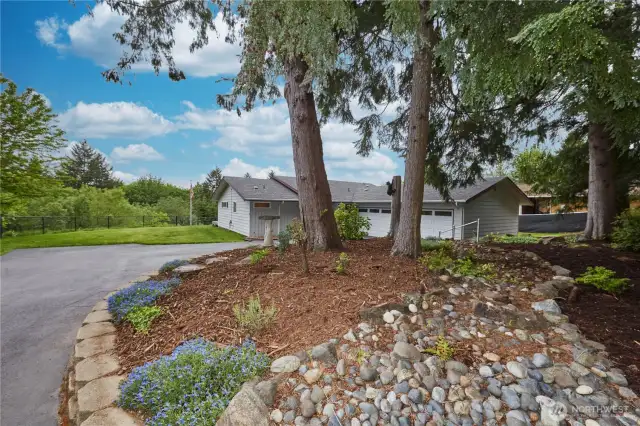 Raised landscape and trees add more privacy