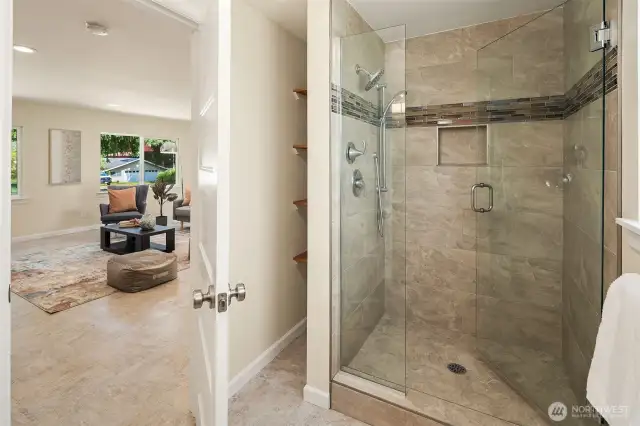 3/4 bath off the family room. This room could easily be converted into a primary suite.