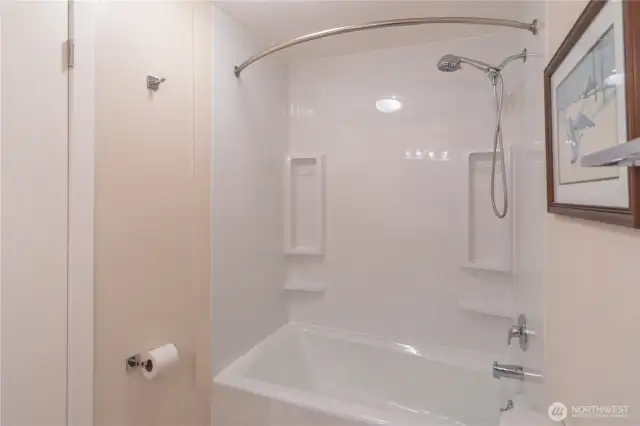 The hallway full bathroom was updated with quality and functionality in mind.