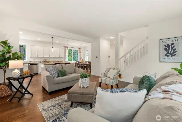 View from living area into kitchen.