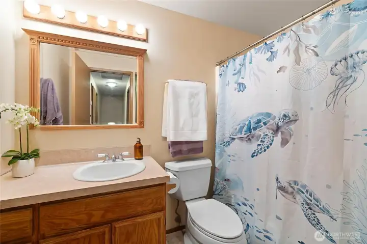 The main upper bath is partially virtually staged.