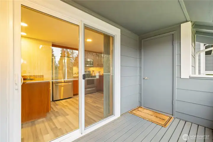 Balcony patio looking into kitchen