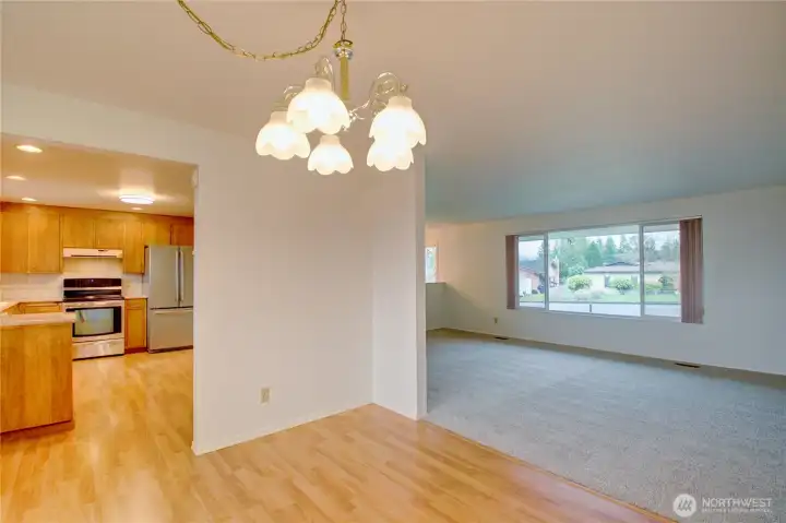 Dining room, kitchen, living room