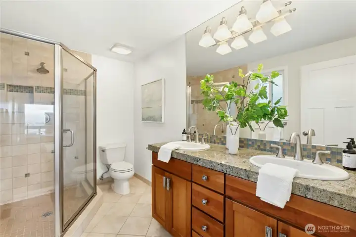 Updated primary bath with dual sinks