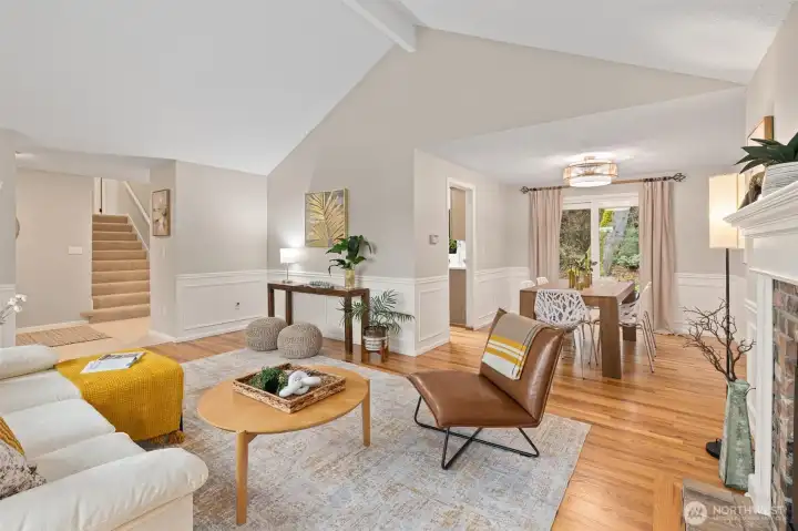 View of entry and formal dining space from great room.