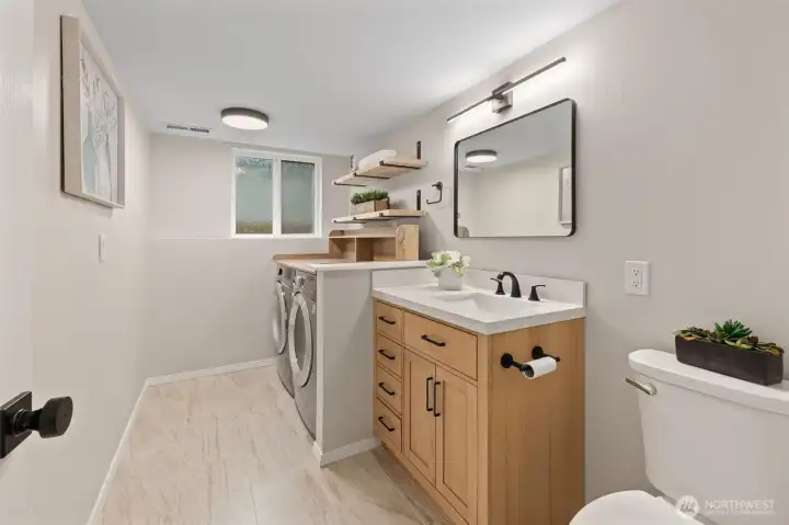 Lower level laundry/ bathroom.