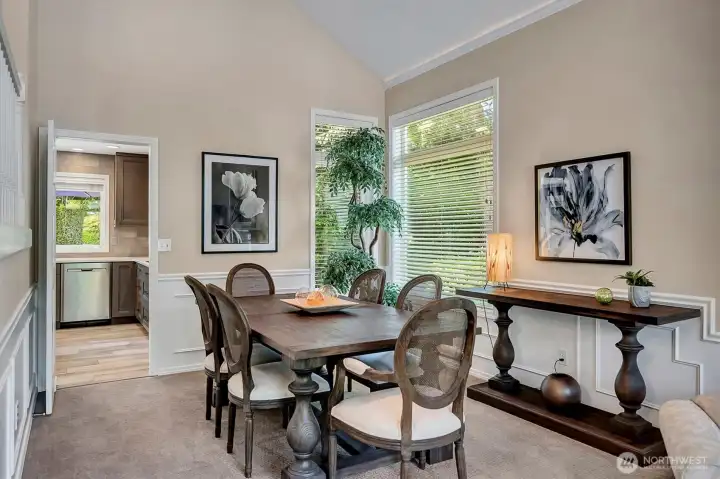 Soaring ceilings, beautiful millwork, windows and blinds. The dining room is beautiful in size and feel. Soaring ceilings, beautiful millwork, windows and blinds. The dining room is beautiful in size and feel.