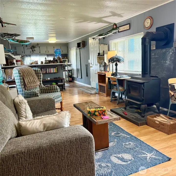 Wood stove in living room