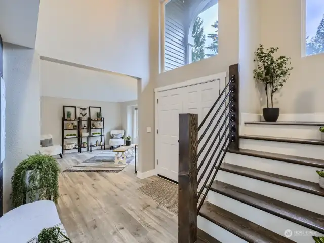 Double door entry, modern staircase