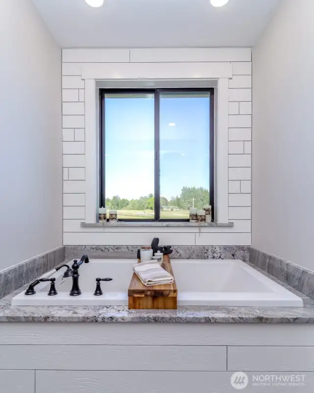Primary Bed Soaking Tub with Mt Rainier View