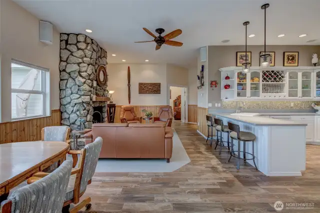 Easy flow from kitchen to dining..  door to patio is here too.