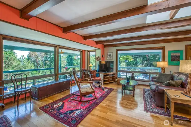 Exposed wood beams add that northwest flare.
