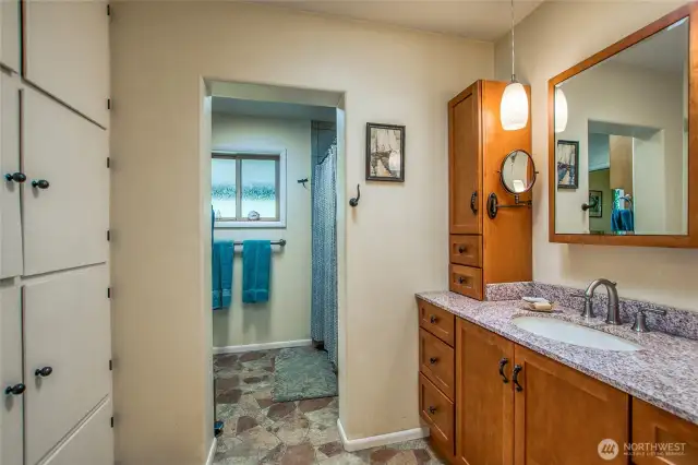 Primary bath with built in storage