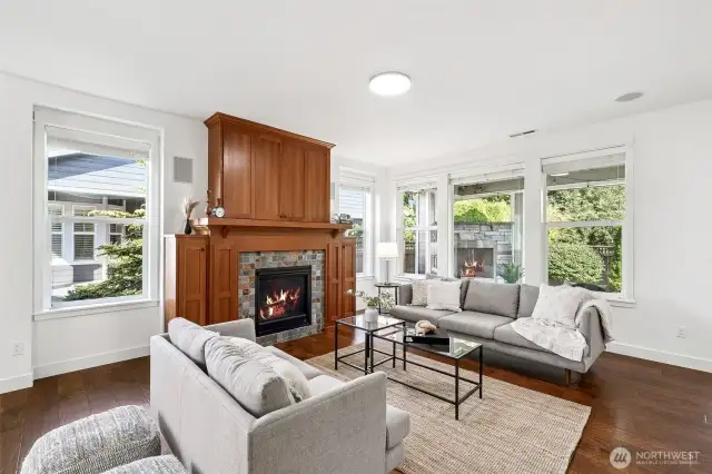Gorgeous gas fireplace with builtins.