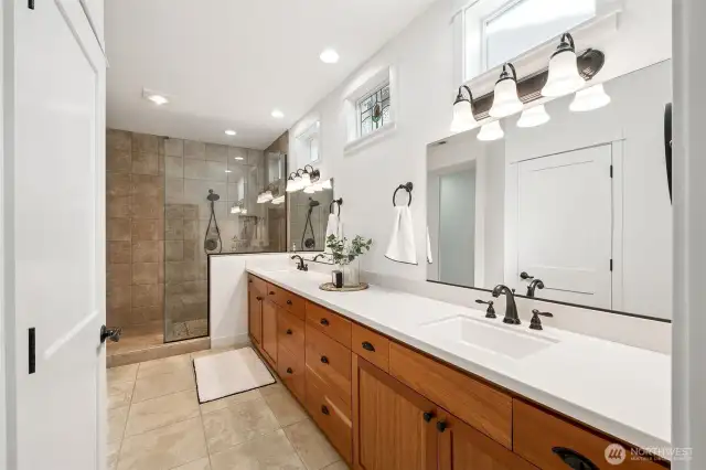 So much storage in the primary bath!