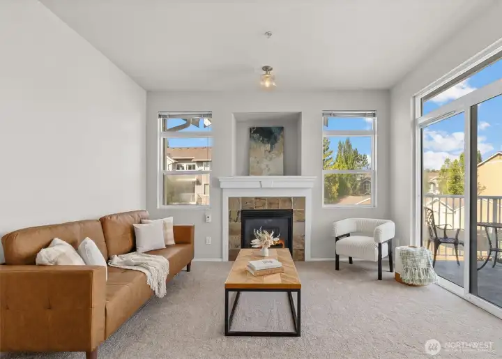 While a gas fireplace and air-conditioning ensure year-round comfort