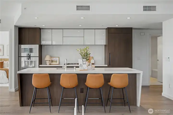 Quartz waterfall island centerpiece