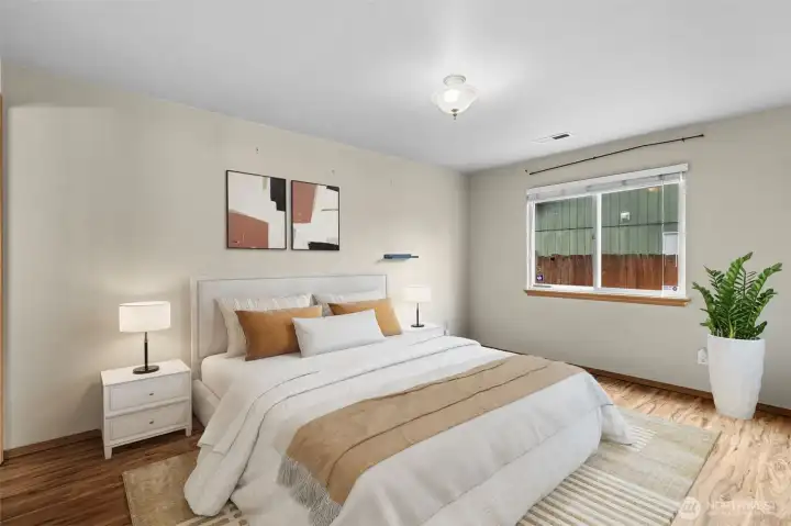 Virtually staged primary bedroom