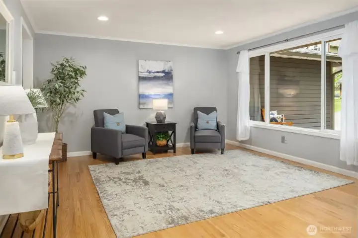 Living Room with newly refinished hardwood floors. Living Room with newly refinished hardwood floors.