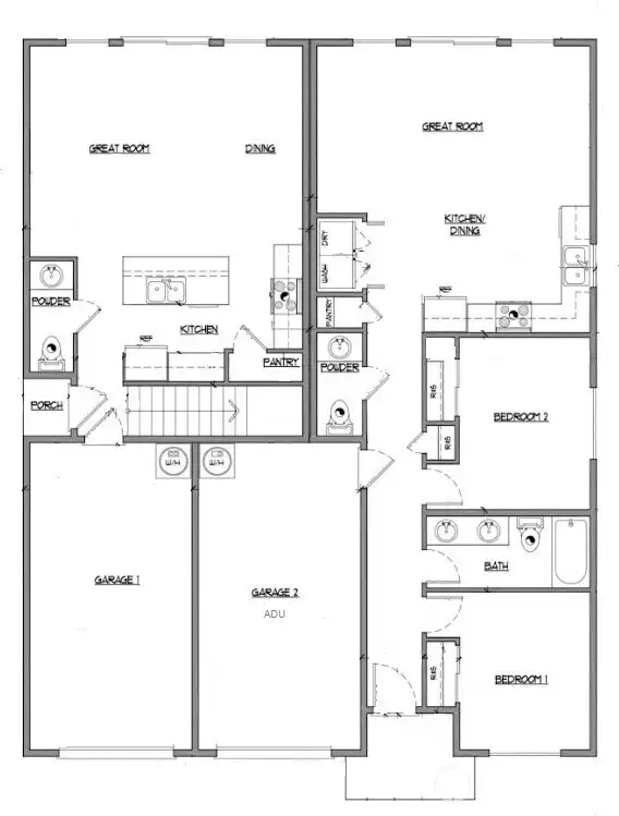Main floor plan left side and ADI Unit on right side. House is flipped from floor plans.. Photo is for representation purposes only. Main floor plan left side and ADI Unit on right side. House is flipped from floor plans.. Photo is for representation purposes only.