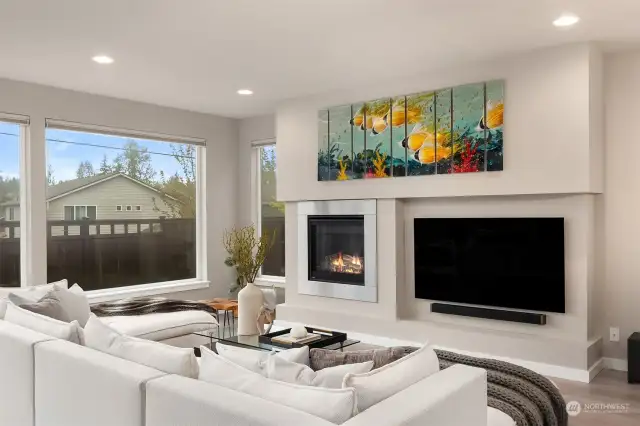 Amazing living room with gas fireplace