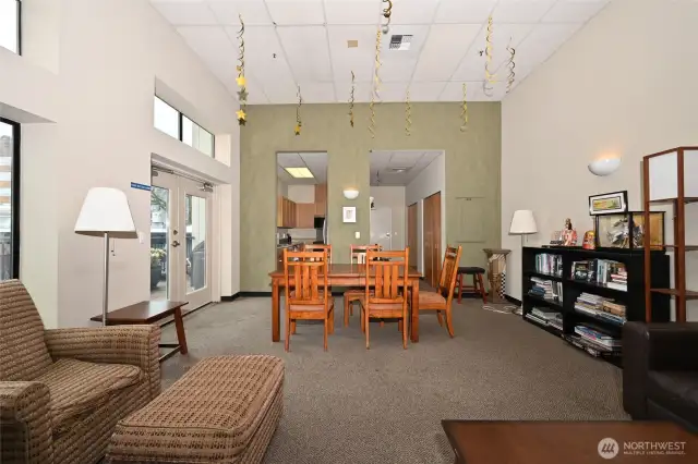 Community room and deck on second floor.