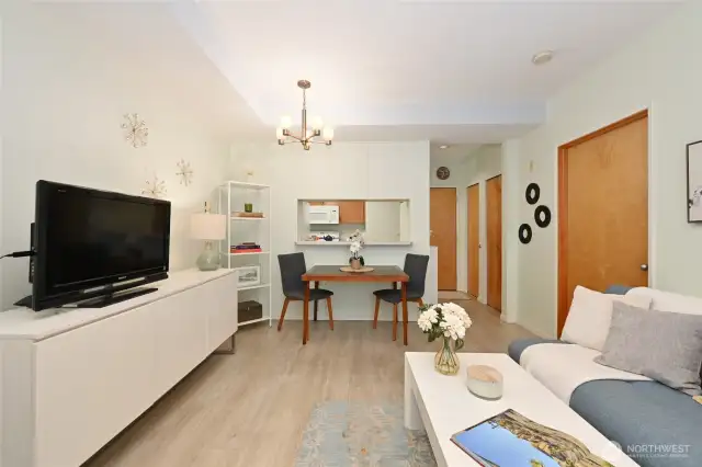 Space for stools or chairs at counter.