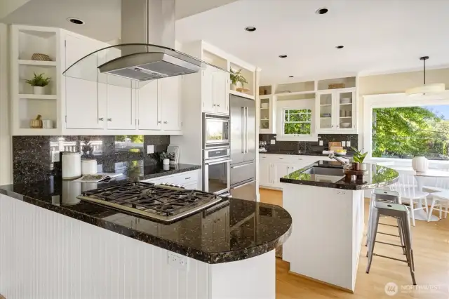 Chef's kitchen with Gas Range - view from family room