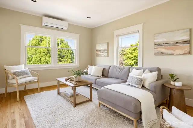 Family room off kitchen with mini-split for year round comfort