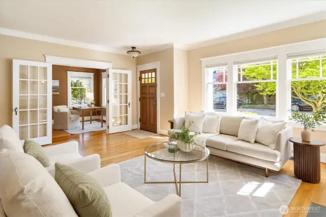 Living room looking thru 2nd set of French doors into Home office/flex rm
