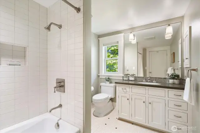 Upstairs second full bath with heated floors