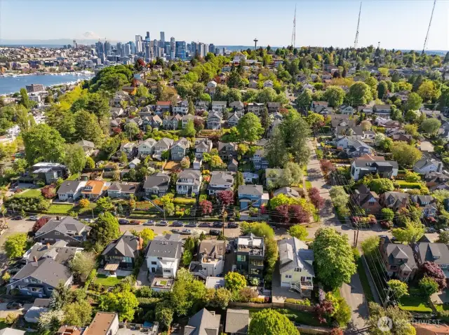 Southern view to SLU, downtown Seattle and Seattle Center with Mr Rainier in background!
