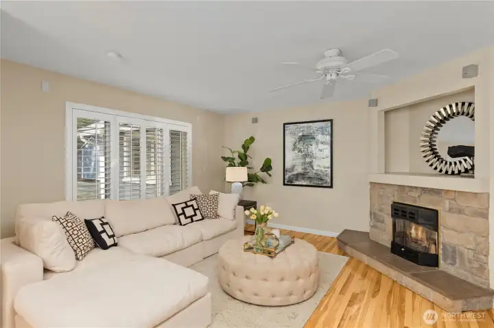 Cozy Family Room with gas fireplace & built-ins