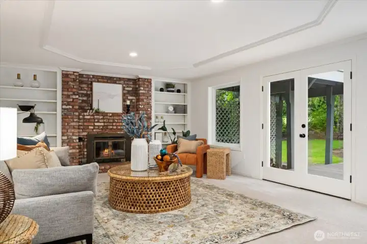 Enjoy cozy gatherings near the classic fireplace