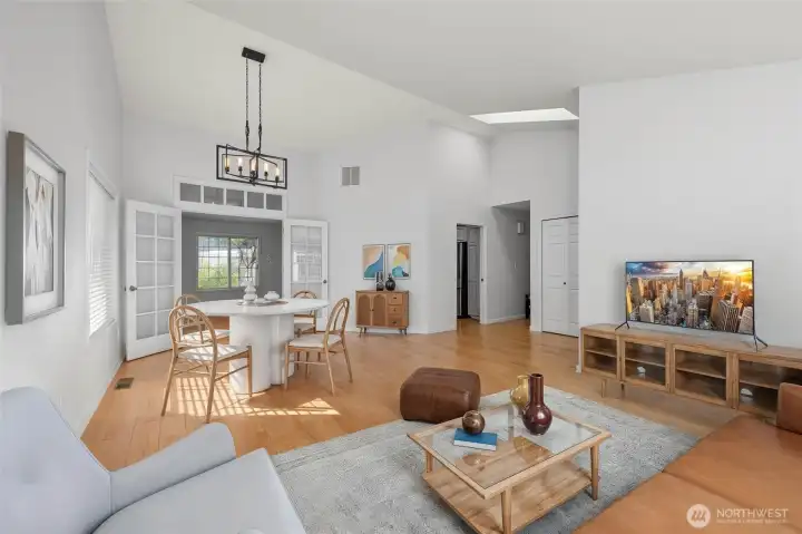 High vaulted ceiling in formal living dining areas...(virtual staging)