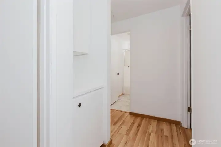 Built-in cabinets near the bathroom
