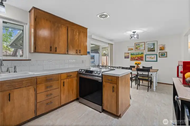 Flat top range and oven.