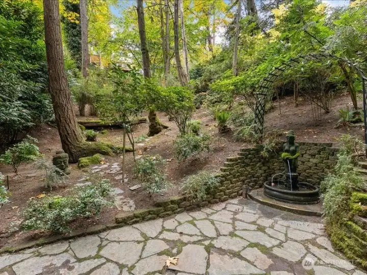 Water feature stays and is so soothing while enjoying this serene setting.