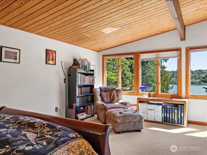 Private top floor master looking out the lake and cascade mountain.