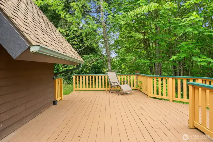 Out of your Downstairs primary and enjoy the mountain views through the trees