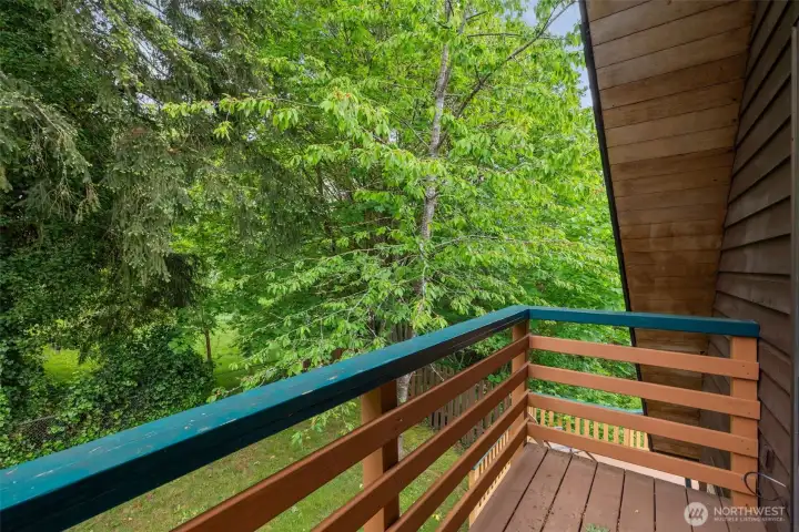 Balcony off the upstairs primary.