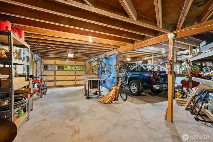 A peek at the large double bay garage.
