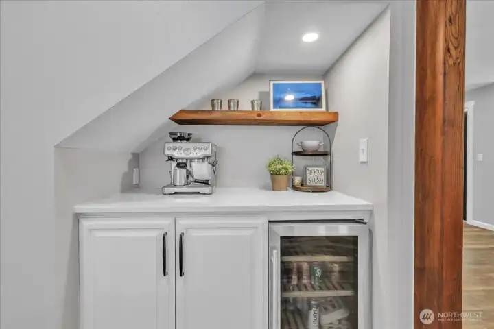 Before we head into the kitchen don't miss this wonderful coffee/wine bar.